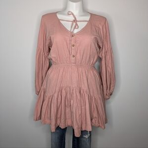 Bali Elf Alessandra blush pink puff sleeve 100% linen mini dress XL